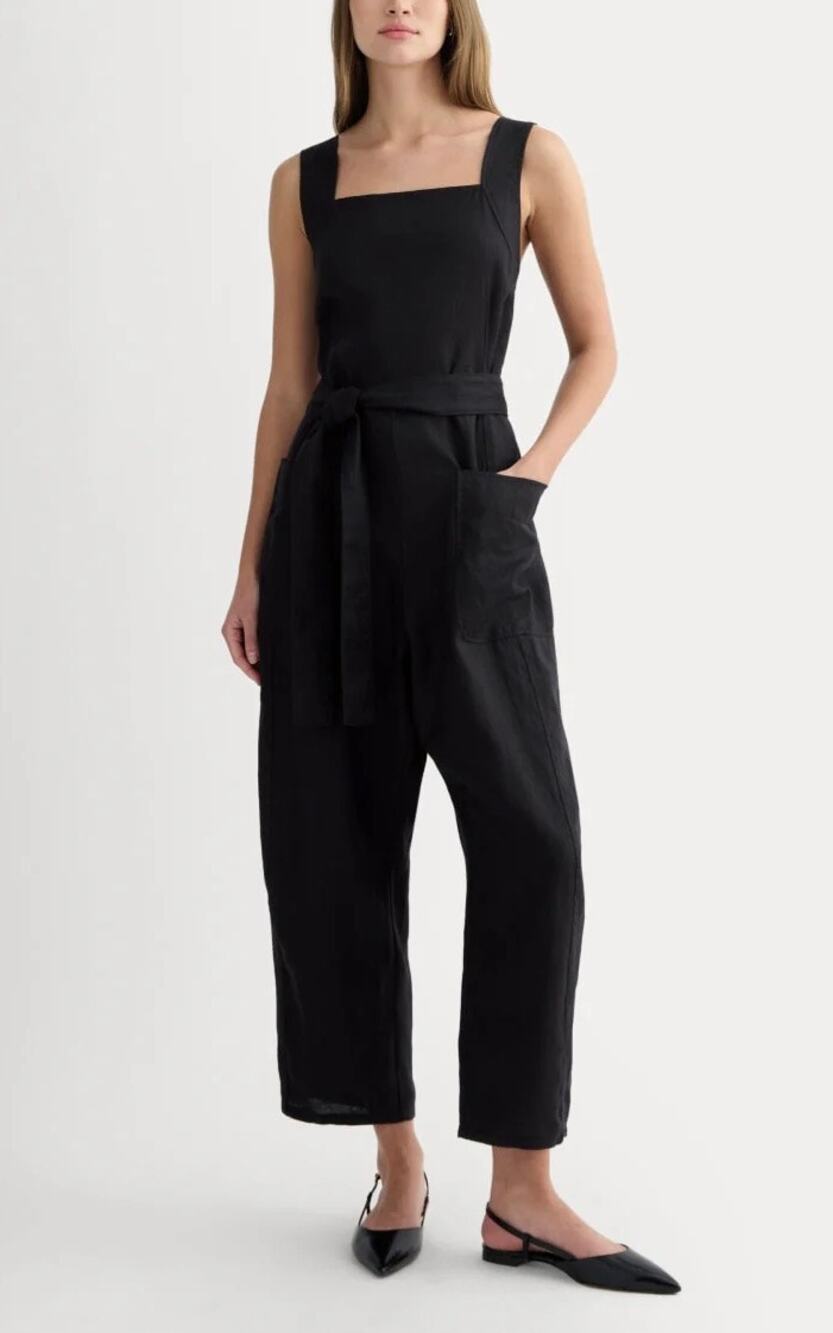 Everlane The Utility Linen Square-Neckline Black Romper Jumpsuit Size 16 NWT